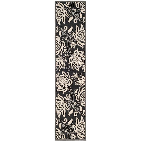 Courtyard Black/Sand 2 ft. x 14 ft. Border Indoor/Outdoor Patio  Runner Rug