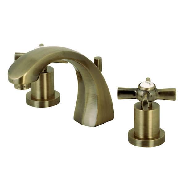 Kingston Brass Millennium 8 in. Widespread 2-Handle Bathroom Faucets with Brass Pop-Up in Antique Brass