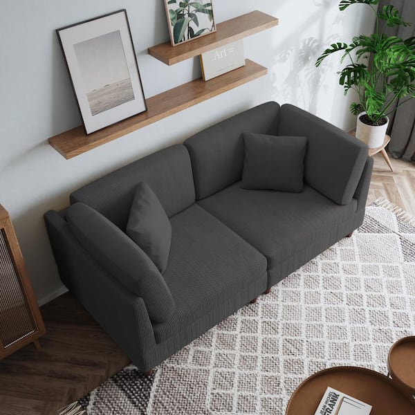 Uixe 80 in. Modern Straight Arm Corduroy Upholstered Rectangle 2-Seater Sofa in Gray