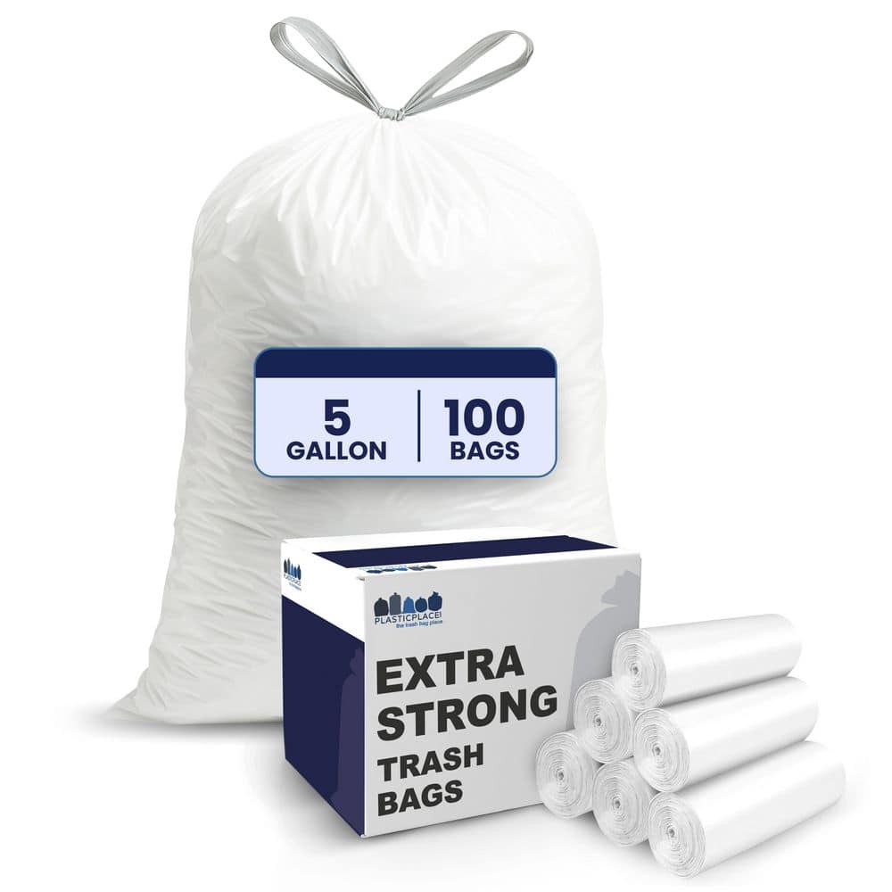 Plasticplace White Drawstring Trash Bags (Case of 100 Bags