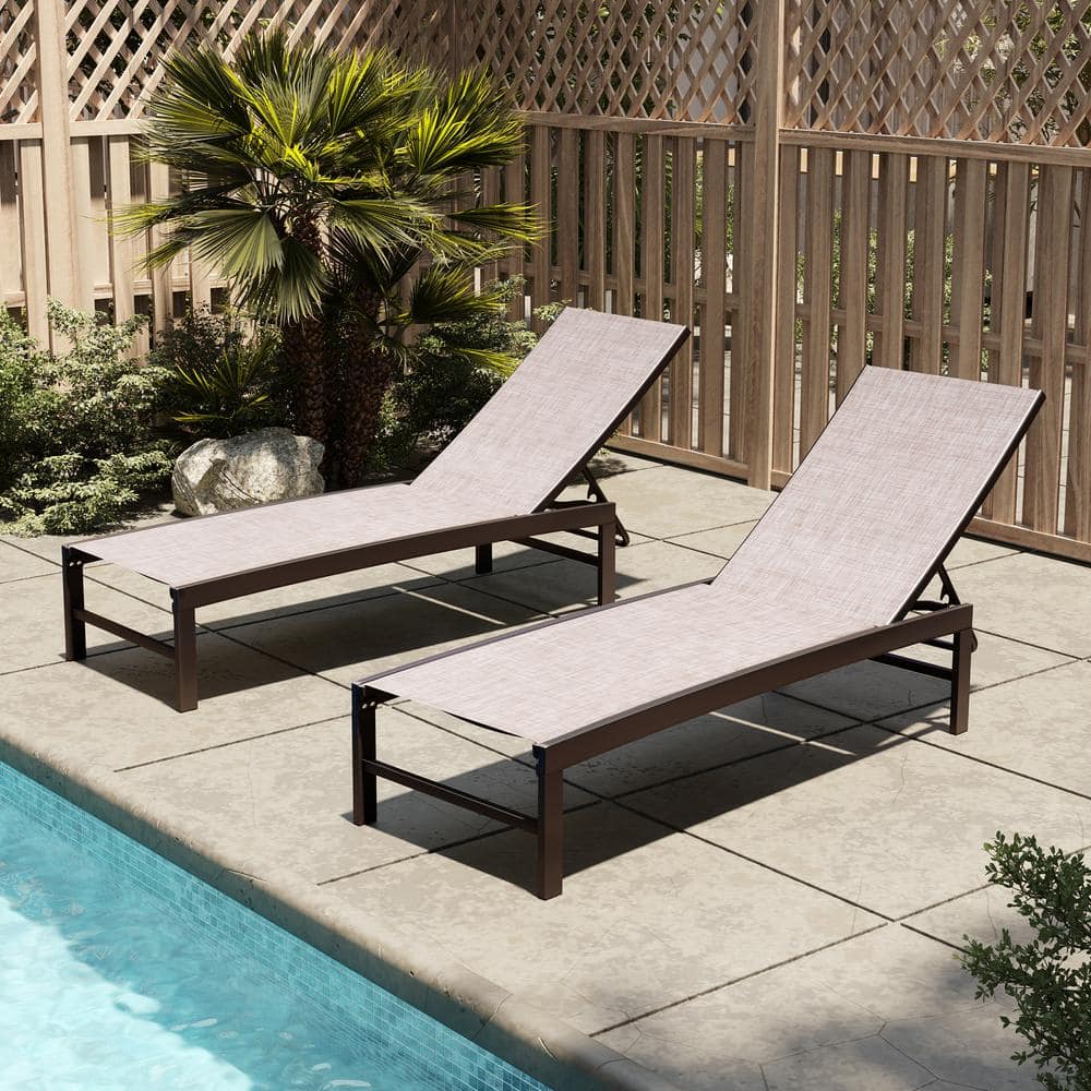 Beige Aluminum Adjustable Outdoor Chaise Lounge with Textilene Fabric