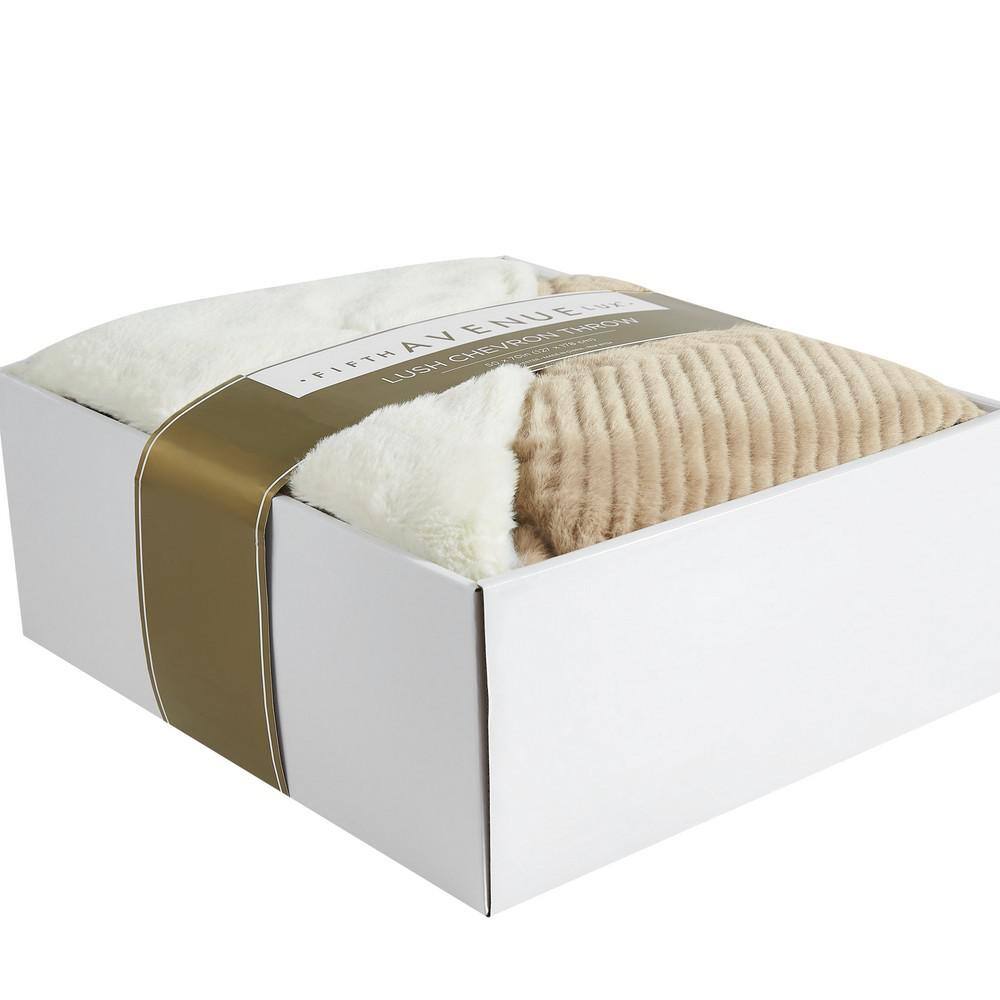 Tan Chevron Reversible Faux Fur Sherpa Throw Blanket 50x70
