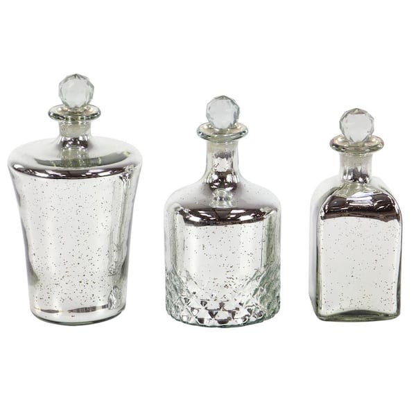 Litton Lane Silver Glass Decorative Jars (Set of 3)