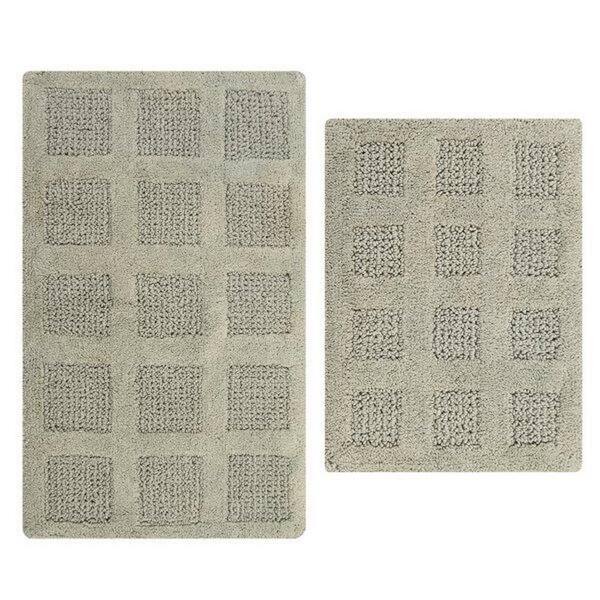 PERTHSHIRE Square Honey Comb Light Sage 17 in. x 24 in. and 30 in. x 20 in. 2-Piece Reversible Bath Rug Set