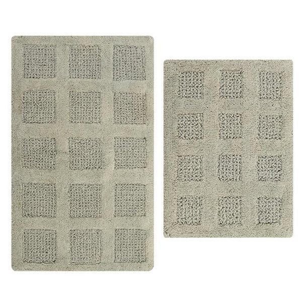 PERTHSHIRE Square Honey Comb Light Sage 17 in. x 24 in. and 40 in. x 24 in. 2-Piece Reversible Bath Rug Set