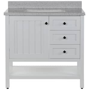 Lanceton 37 in. W x 22 in. D x 39 in. H Single Sink  Bath Vanity in White with Pulsar Engineered Solid Surface Top