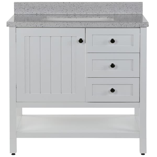 Home Decorators Collection Lanceton 37 in. Single Sink White Bath Vanity with Silver Ash Cultured Marble Top (Assembled)