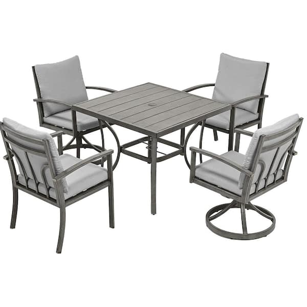 EGEIROSLIFE Modique Gray 5-Piece Aluminum Outdoor Dining Set with Gray Cushions