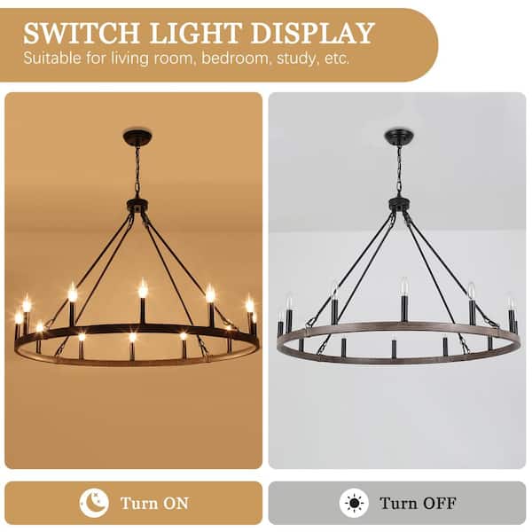 ZJVAIVE 12-Light Black and Wood GRain Candle Design Circle