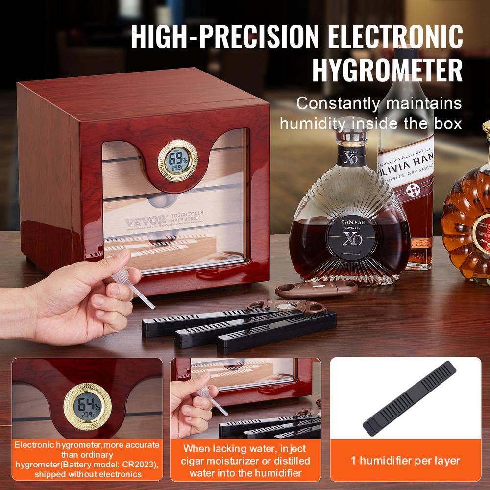 Handmade Cedar Wood Cigar Humidor with Hygrometer and Humidifier