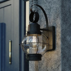 VAXCEL Chatham 1 Light Black Coastal Outdoor Wall Lantern Clear