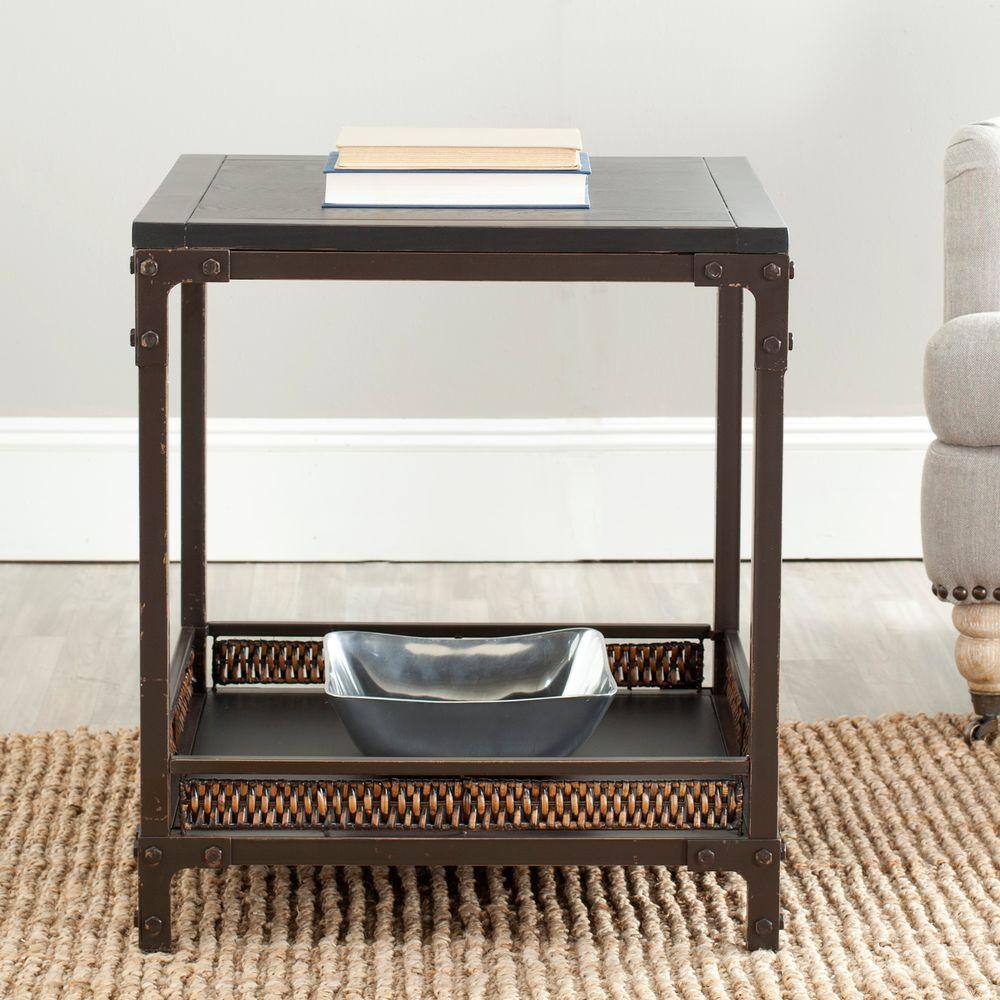 Transitional White Wood End Table with Storage and Pull-Out Tray