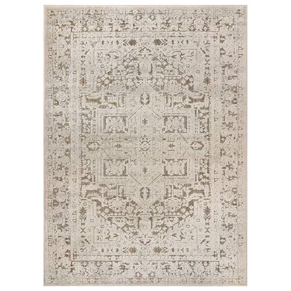 Textured Abedallion Earth Indoor High-Low Area Rug 5 ft. x 7 ft. Beige