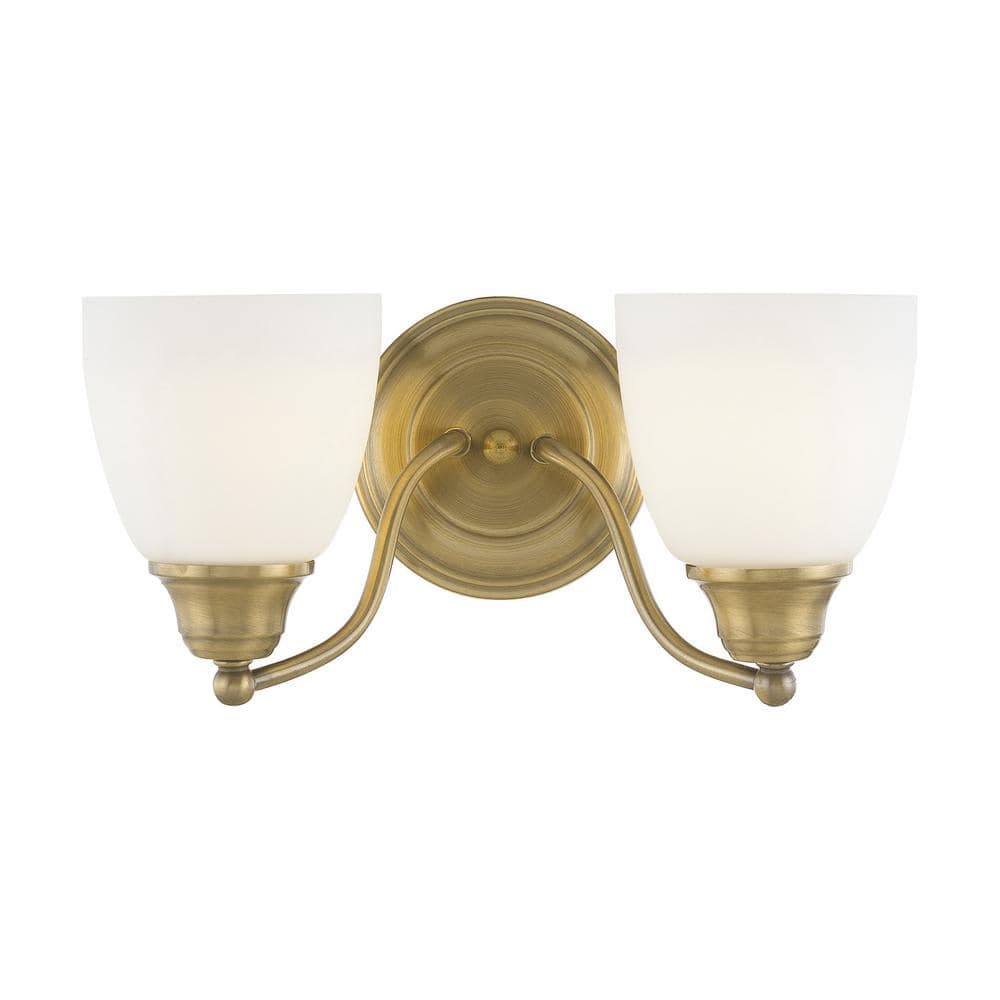 Somerville Antique Brass 2-Light Vanity with Satin Opal White Glass