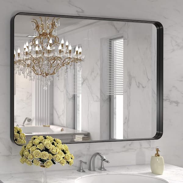 40 in. W x 30 in. H Rectangular Aluminum Alloy Framed and Tempered Glass Wall Bathroom Vanity Mirror in Matte Black