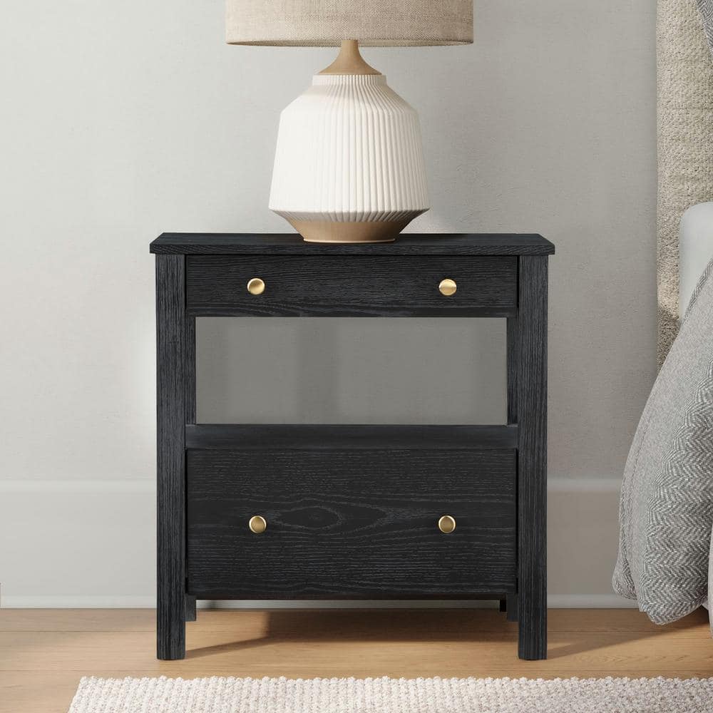 Delano Black 2-drawer 25 in. W Nightstand 831-10-60 - The Home Depot