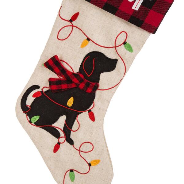 Glitzhome 21 in. L LED Embroidered Linen Christmas Stocking - Reindeer  1113203055 - The Home Depot