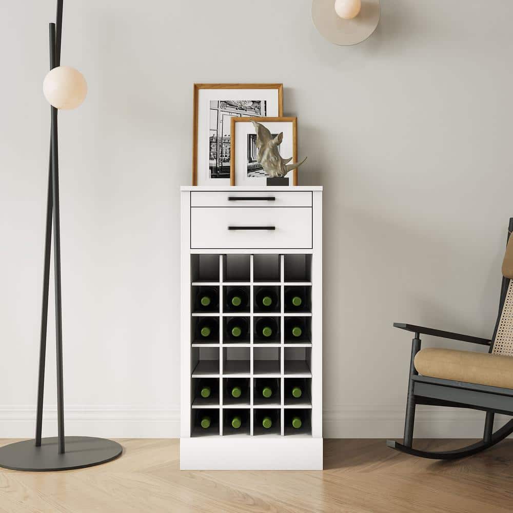 28-Bottle White MDF Freestanding Wine Rack with Storage Drawer