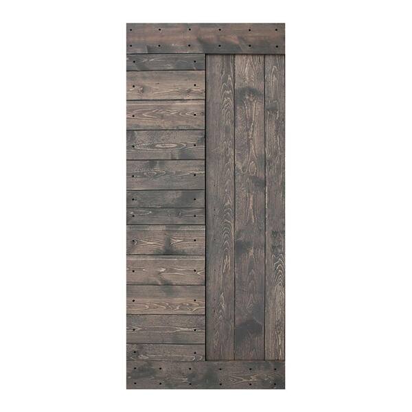 ISLIFE L Series 38 in. x 84 in. Smoky Gray Finished Solid Wood Barn Door Slab - Hardware Kit Not Included