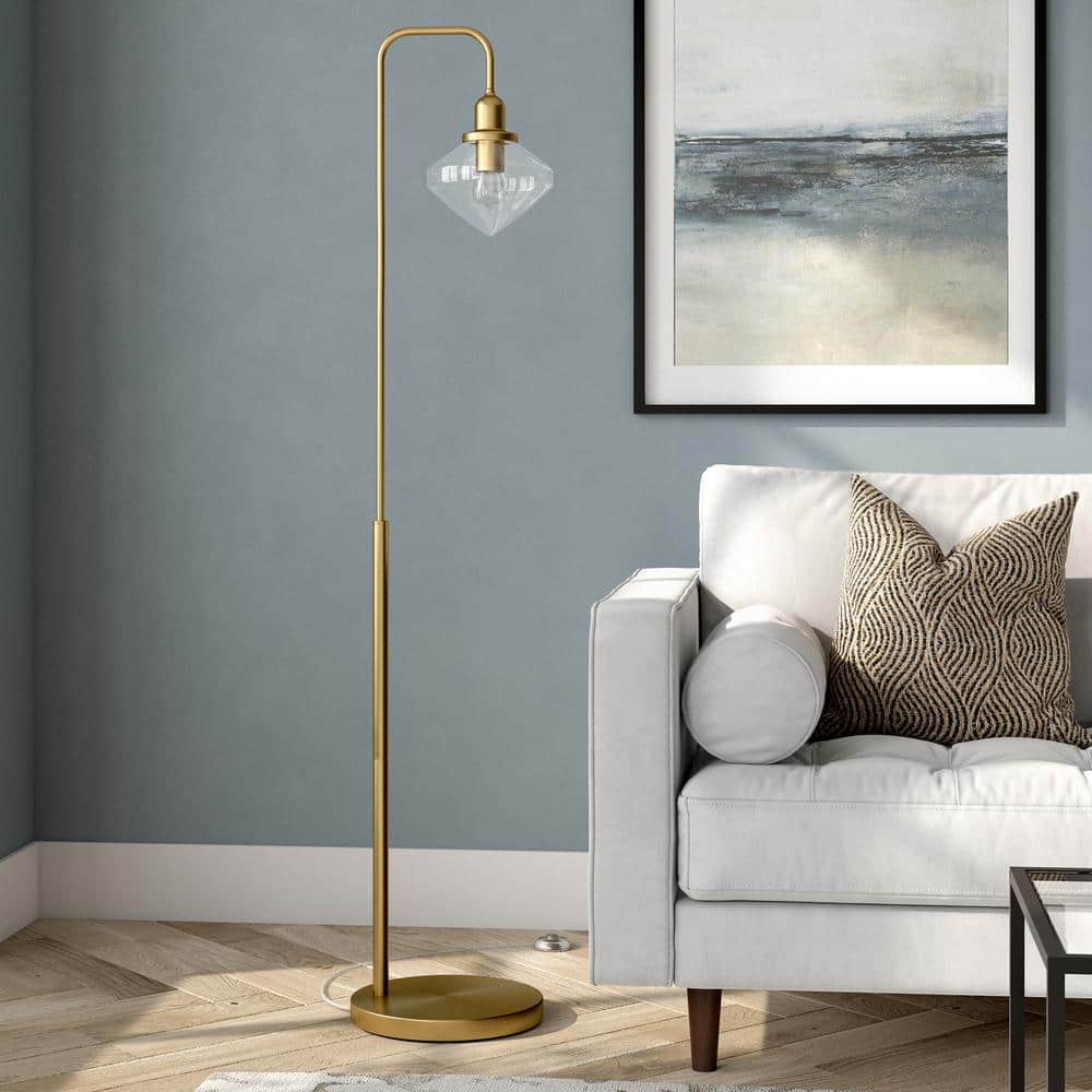 Zariza 62" Adjustable Arc Floor Lamp with Glass Globe Shade in Brass