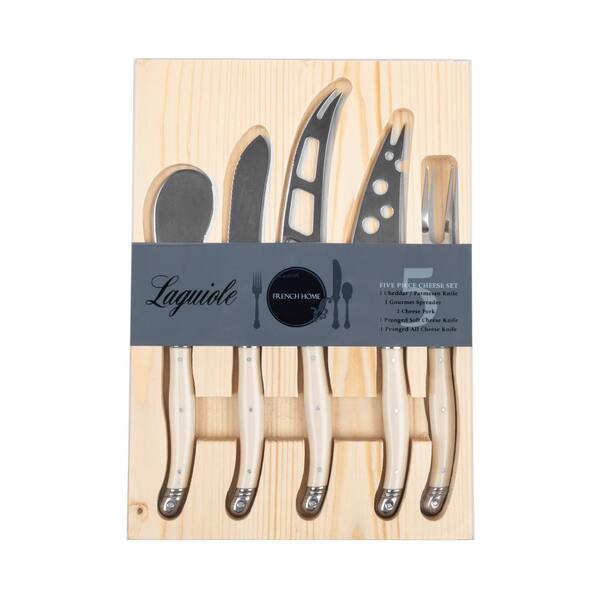 French Home Laguiole 5-Piece Artisan Cheese Knife Set with Ivory