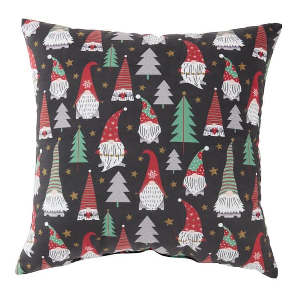 Greendale Home Fashions Gnomes Black 18 in. x 18 in. Holiday Throw Pillow