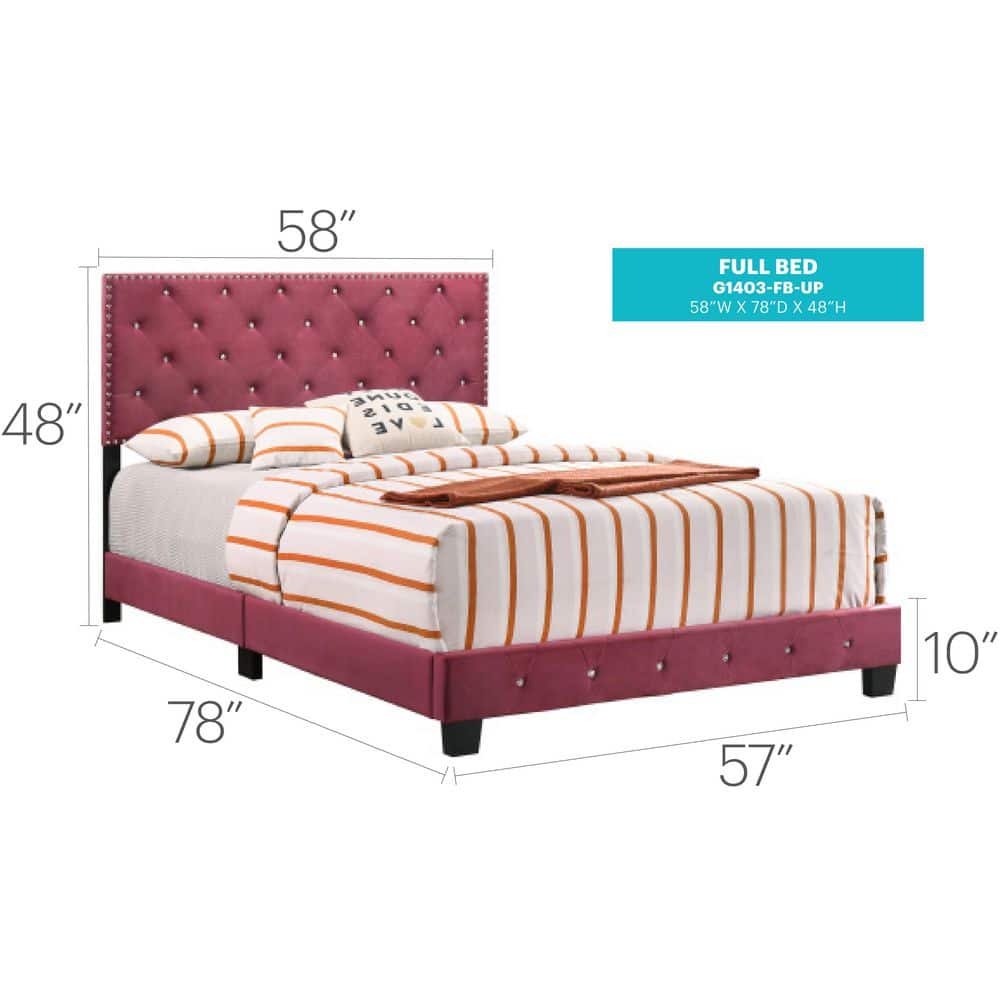 Cherry Velvet Tufted Upholstered Full Panel Bed