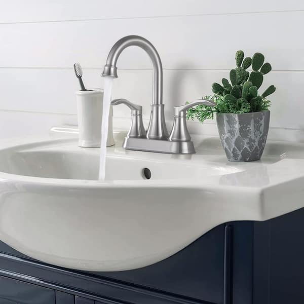 Unbranded 4 in. Centerset Double Handle Bathroom Faucet, 360° Swivel Spout, with Pop Up Drain in Brushed Nickel