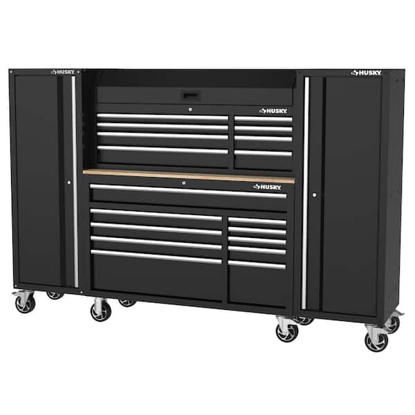 Husky - Modular Tool Storage 92 in. W Standard Duty Black Mobile Workbench with 52 in. Top Tool Chest and (2) 20 in Side Lockers