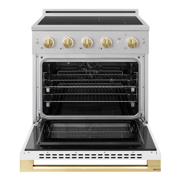 Autograph 30 in. 4.2 cu. ft. Marino Induction Range 4 Burner Elements and Electric Oven in Stainless White and Gold