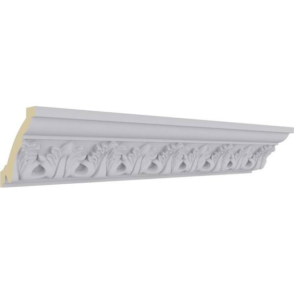 Ekena Millwork 3-1/2 in. x 3-1/8 in. x 94-1/2 in. Polyurethane Legacy Acanthus Leaf Crown Moulding