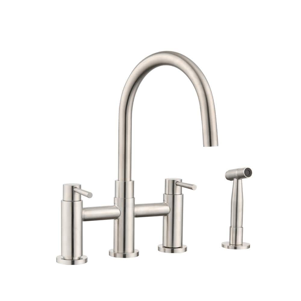 YASINU Double Handles Deck Mount Bridge Kitchen Faucet with Side ...