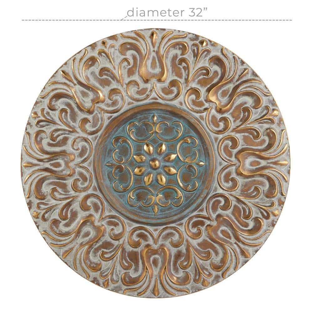 Gold and Silver Embossed Metal Floral Wall Plate Decor