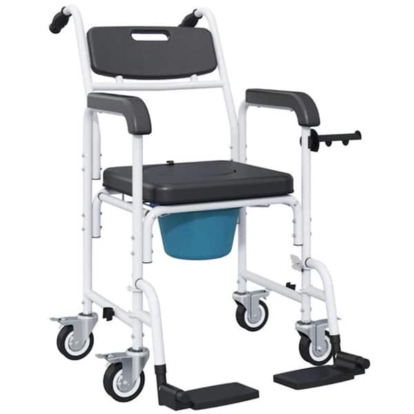Black Shower Commode Wheelchair, Seniors Bedside Commode Chair, Toilet Seat, 330 lb. Weigeht Capacity