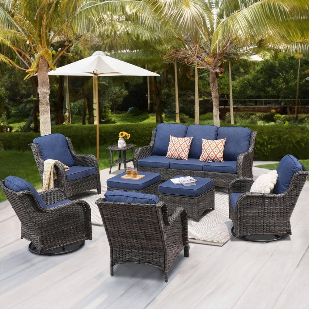 XIZZI Moonlight Gray 8-Piece Wicker Patio Conversation Seating Sofa Set ...