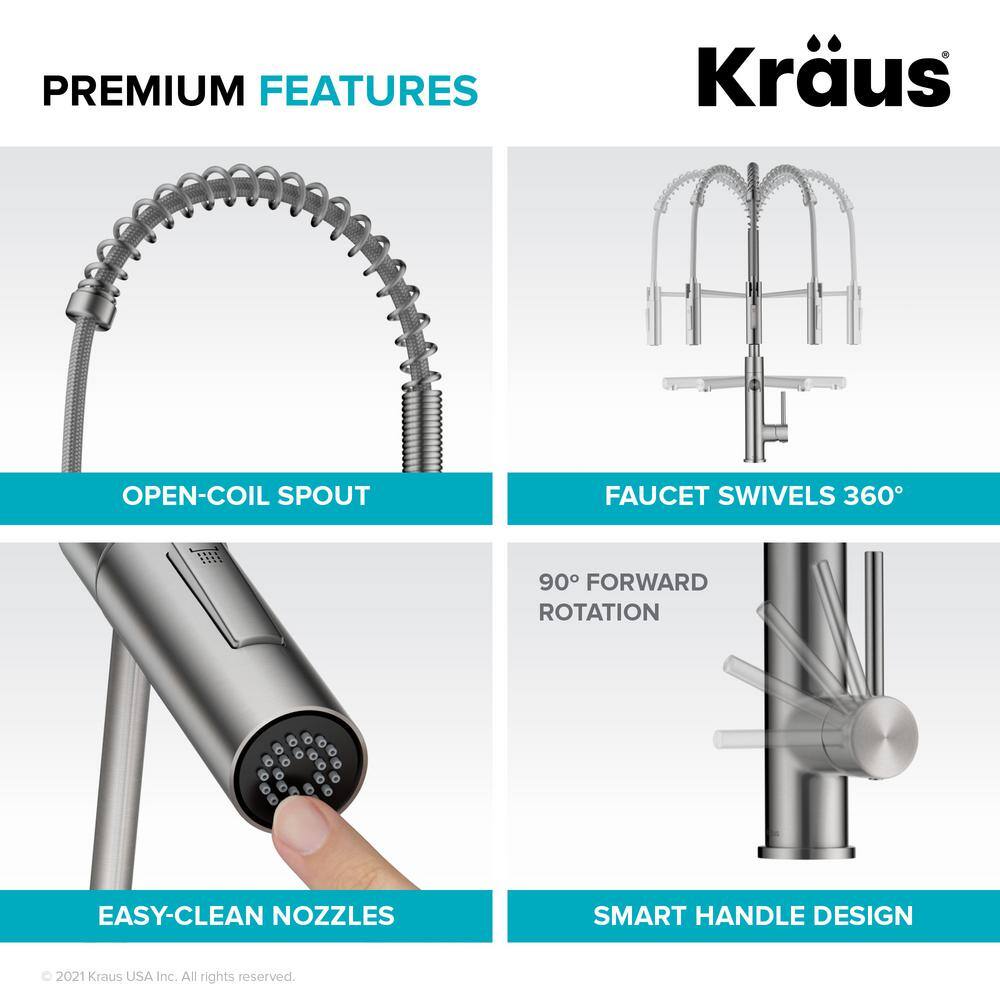 Brushed Brass Commercial Style Pull-Down Kitchen Faucet with Pot Filler
