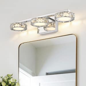 Modern 3-Light Chrome Dimmable Wall Sconce with Clear Crystal Shades