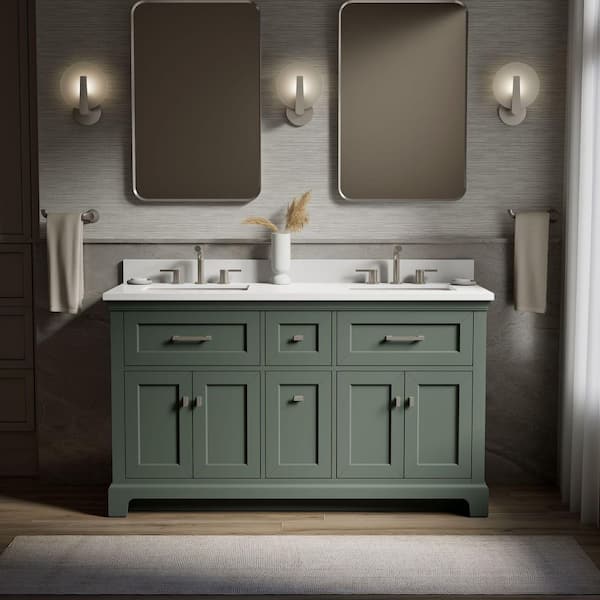 Charlemont 60.98 in Freestanding Umbral Green Bath Vanity with White Quartz Top