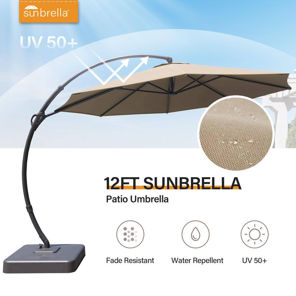 12-Foot Champagne Sunbrella Cantilever Patio Umbrella with Black Metal Pole
