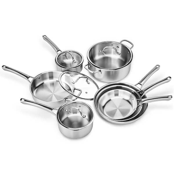 11 Piece Stainless Steel Cookware Set Tri-Ply Pots and Pans Set with Lids