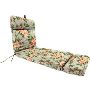 72 in. x 22 in. Tori Cedar Grey Floral Rectangular French Edge Outdoor Chaise Lounge Cushion with Ties and Hanger Loop