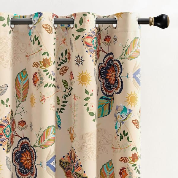 Vintage Floral Curtains,52 in. W x 84 in. L,2 Panels,Light Beige