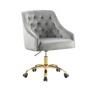 Gray Velvet Upholstered Swivel Task Chair