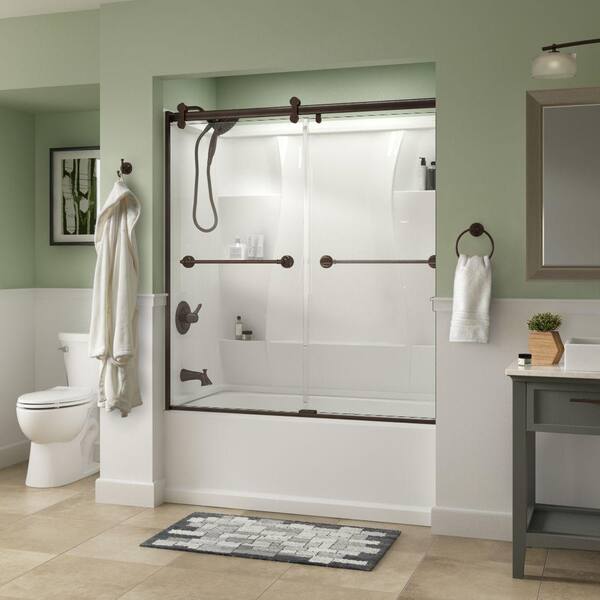 Delta Phoebe 60 in. x 58-3/4 in. Frameless Contemporary Sliding Bathtub Door in Bronze with Clear Glass