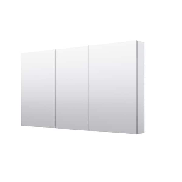 56 in. W x 30 in. H Rectangular Medicine Cabinet with Mirror in Silver with Adjustable Shelves, Soft-Close