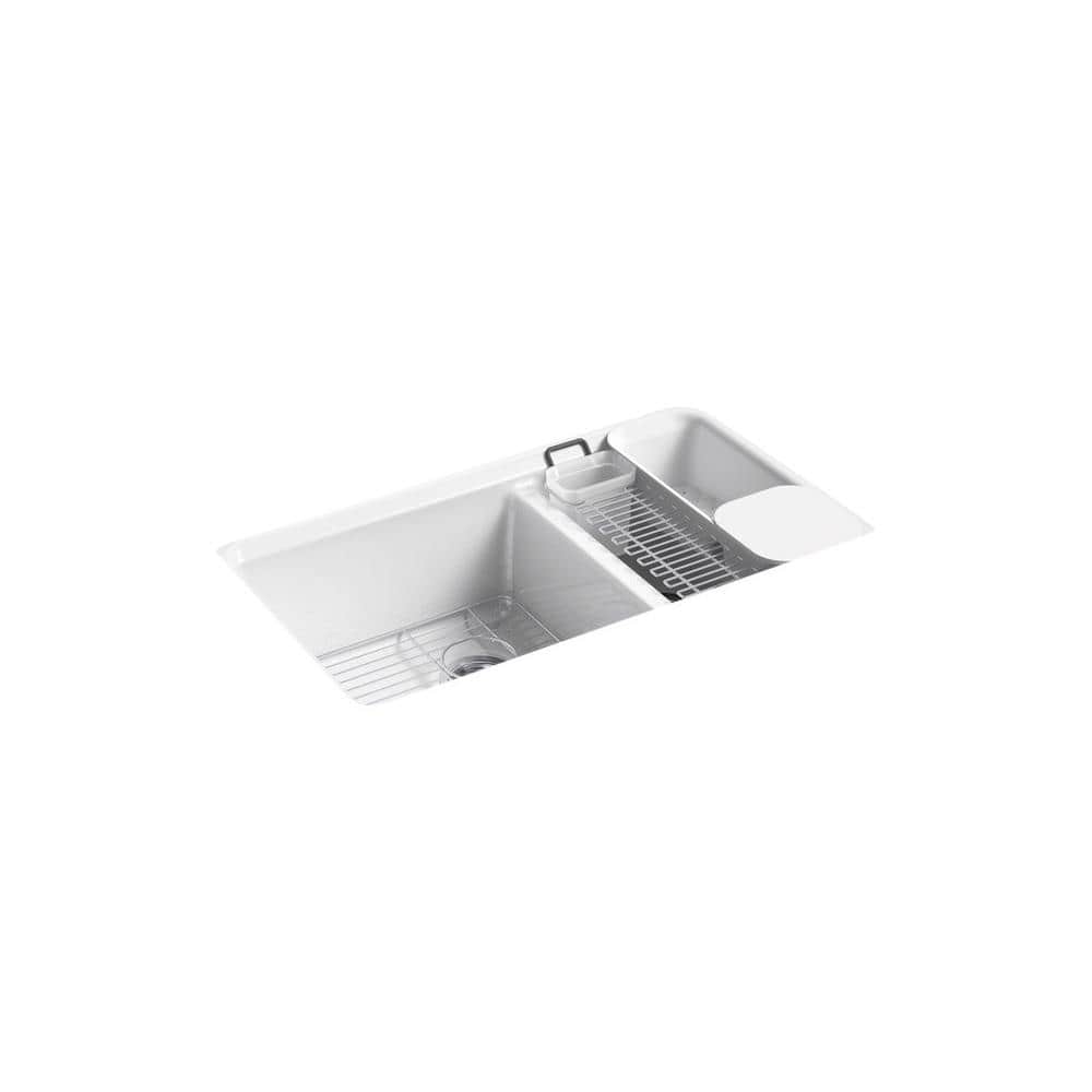 White Cast Iron Double Bowl Undermount Kitchen Sink