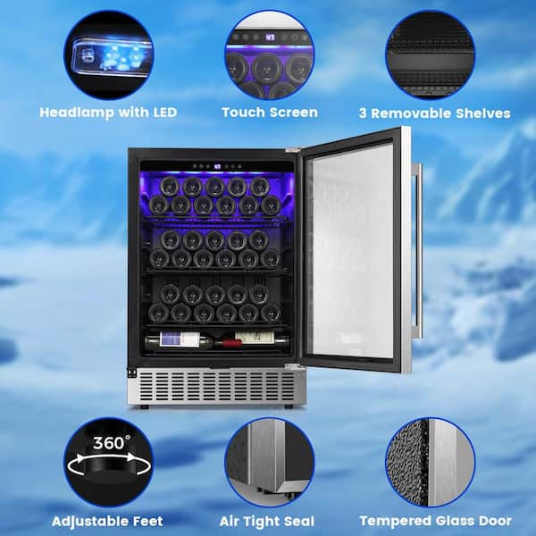 23.43 in. Single Zone 46 Bottle and 156 Cans Freestanding/Built-In Beverage and Wine Cooler in Black Stainless Steel