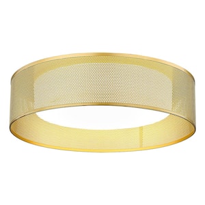 13.8 in. 1-Light Gold Flush Mount with Frosted Glass Shade