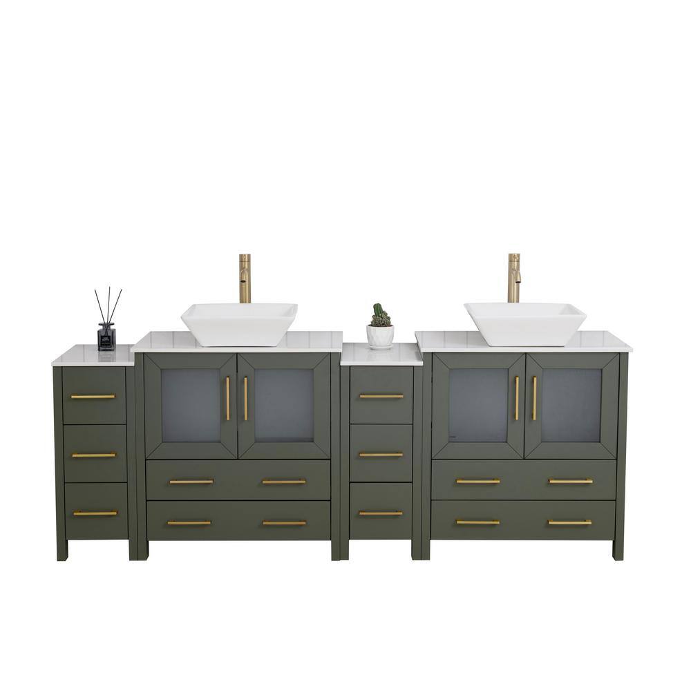 84 in. W Double Basin Vintage Green Bath Vanity with White Engineered Marble Top and Mirror price history on PriceWatchPro