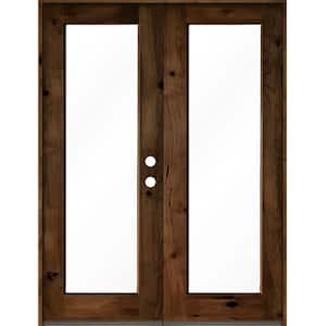 72 in. x 96 in. Rustic Knotty Alder Wood Clear Full-Lite Provincial Stain Left Active Double Prehung Front Door
